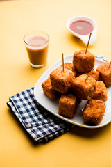 Crispy Paneer popcorn is a popular party snack and an appetiser. selective focus