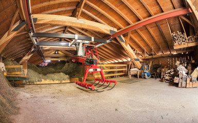 modern new hayloft during haymaking