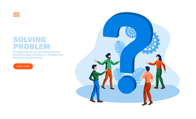 team -people discussing around question mark