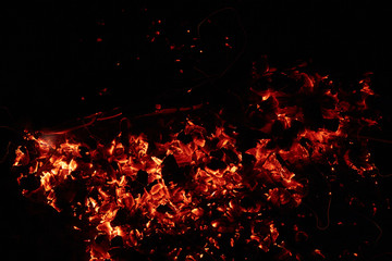 Fototapeta na wymiar Abstract photo of glowing red coals on a dark background
