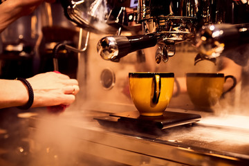 Large contrast shot of coffee. Concept of cooking and love coffee beans and drinks. Soft colors warm tones