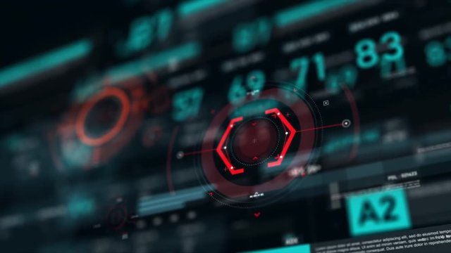 Target pointer and Futuristic user interface HUD GUI digital text number element for cyber technology concept with shallow depth of field dark and grain processed