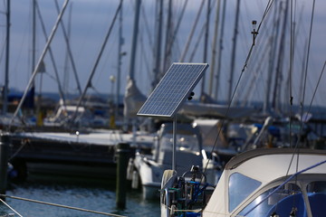 Solar cell panel on boat in Gothenburg, Sweden