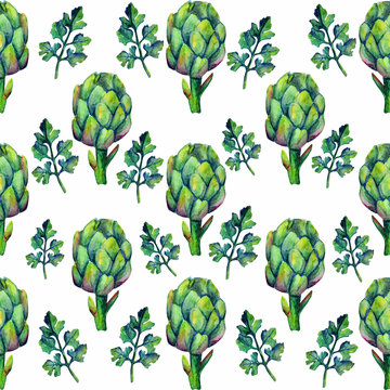 Artishock plant watercolor art illustration 