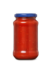 Envase de vidrio de salsa de tomate.