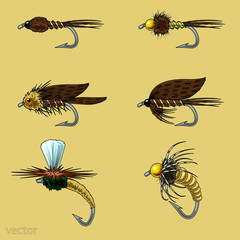 Fly-fishing fly tying set (dry, nymphs and wet)