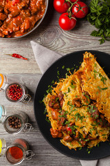 Hungarian potato pancake with goulash