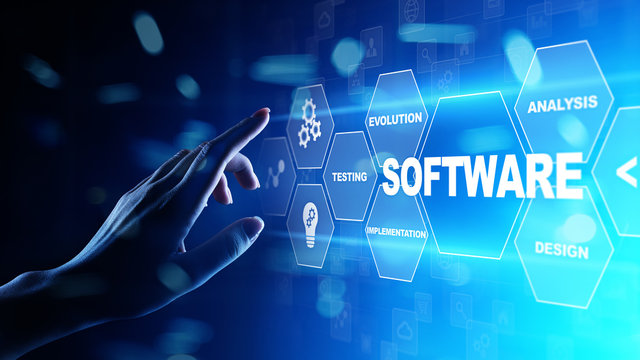Software development and business process automation, internet and technology concept on virtual screen.
