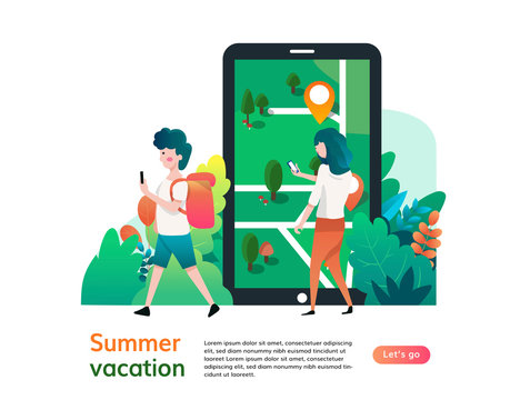 Summer vacation website template, web page and landing page design for website development. template for landing page, banner, poster, ad or print media.