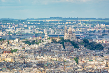 Fototapeta na wymiar Aerial view of Montmartre with Sacre-Coeur Basilica in Paris France