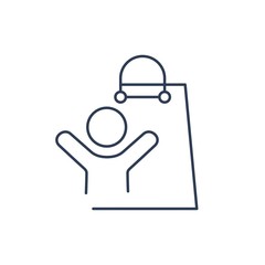 Satisfied buyer. Vector linear icon, white background.