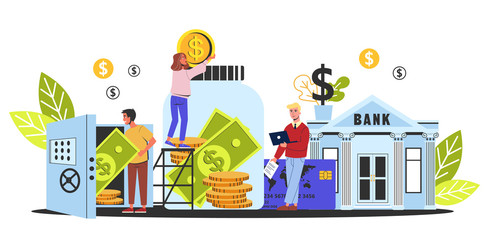 Naklejka premium Money savings concept. People make an investment