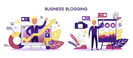 Business blog concept. Businessman in the suit