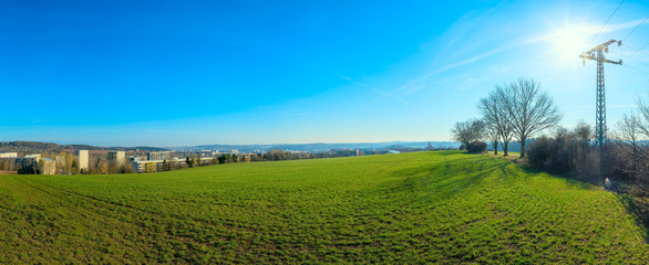 Panorama of agricultural field at sunny day