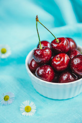 Cherry on a blue background