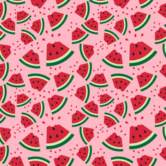 Colorful slices of watermelon pattern on pink background vector , Summer style illustration design. 