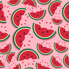 Colorful slices of watermelon pattern on pink background vector , Summer style illustration design. 