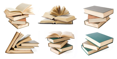 book pile set isolated on white background
