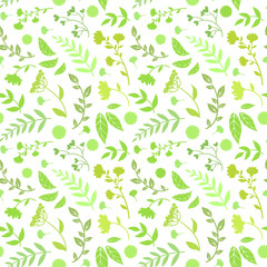 Floral Seamless Pattern of Round Shape with Green Leaves, Design Element Can Be Used for Fabric, Wallpaper, Packaging Vector Illustration
