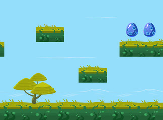 Seamless Natural Landscape, Unending Background for Mobile or Computer Game, Fantasy Platform for Game User Interface Vector Illustration