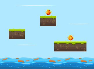 Obraz premium Seamless Natural Landscape, Unending Background for Mobile or Computer Game, Fantasy Platform with Ground Texture for Game User Interface Vector Illustration