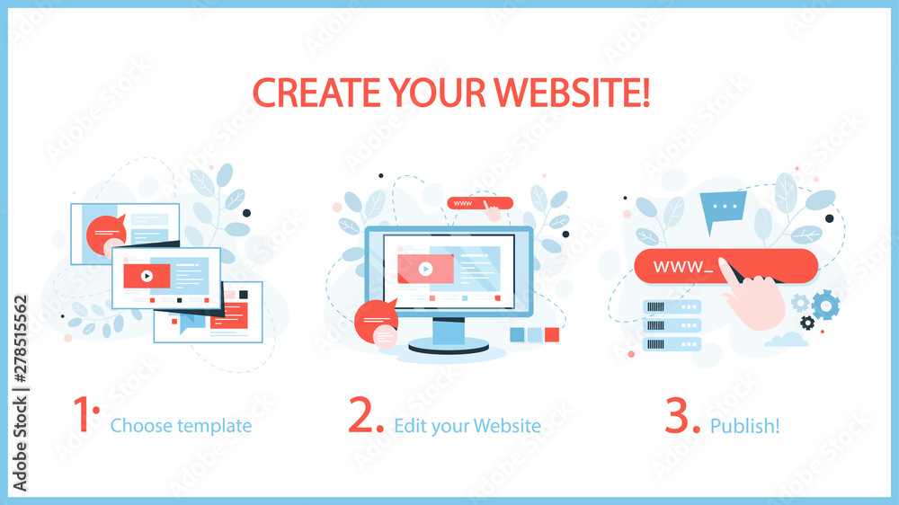 Poster how to create a website instruction. web banner concept