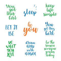 Set of motivatinal quotes. Fashion prints.