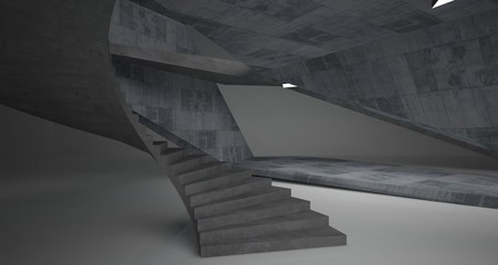 Abstract architectural concrete interior of a minimalist house with neon lighting. 3D illustration and rendering.