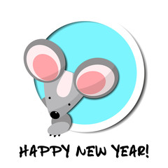 Cute paper cut mouse isolated on white background. Creative character  for 2020 New Year. Rat symbol of the year in the Chinese calendar. Vector illustration. Funny design for greeting card