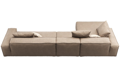 Modern beige fabric sofa with pillows. 3d render