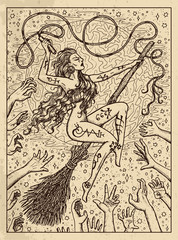 Whip. Mystic concept for Lenormand oracle tarot card. - obrazy, fototapety, plakaty