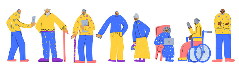 Group of old people isolated. Vector illustration.