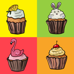 Baking collection. Cupcakes on a bright background for the holiday. - Vector.