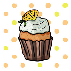 Easter cupcake with lemon. Baking for tea. Bright print.