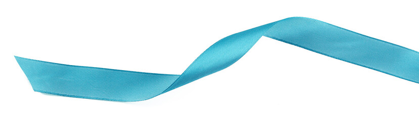 Blue color satin glowing  ribbon  isolated on white background