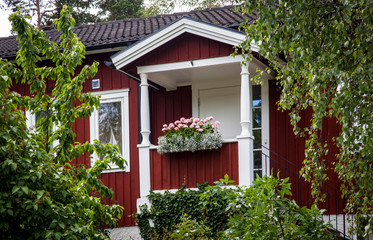 Fototapeta na wymiar Fragment of a wooden house on Liding Island,Stockholm