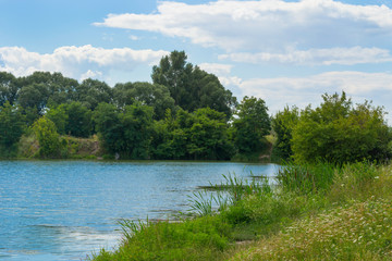 Fototapeta na wymiar Landscape lake with reeds. Fishing