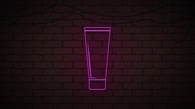 a bottle of cream neon blink on dark wall