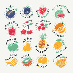 Vector set fruits and berries in a cartoon style.
