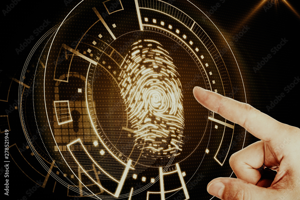 Poster hand with amber fingerprint interface