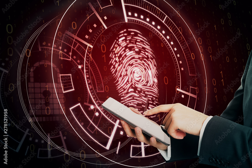 Poster blurry red fingerprint interface
