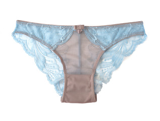Top view of lace panties isolated on white background. Sensual women lingerie