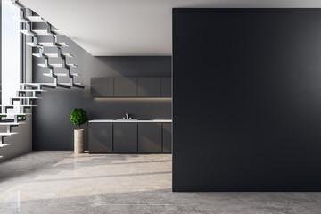 Contemporary loft kitchen with copyspace