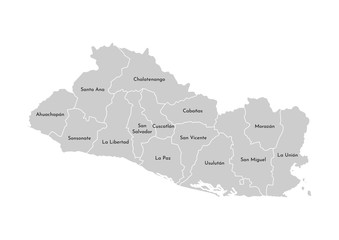 Vector isolated illustration of simplified administrative map of El Salvador. Borders and names of the departments (regions). Grey silhouettes. White outline - obrazy, fototapety, plakaty