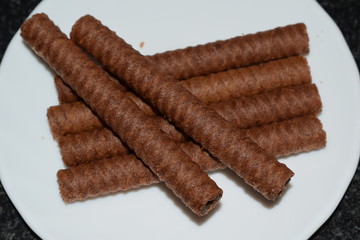 waffle sticks on white background