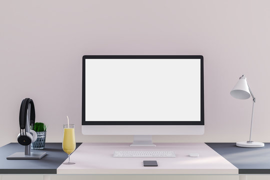 Designer desk with white computer