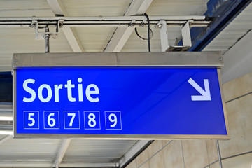 exit direction sign message on french language, france travel diversity
