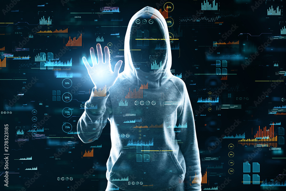 Poster hacking and finance concept