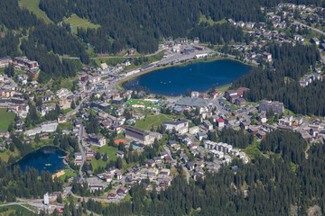 Obersee Untersee lakes and  village of Arosa from above
