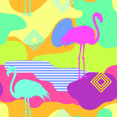 Seamless pattern with pink flamingos. Vector.